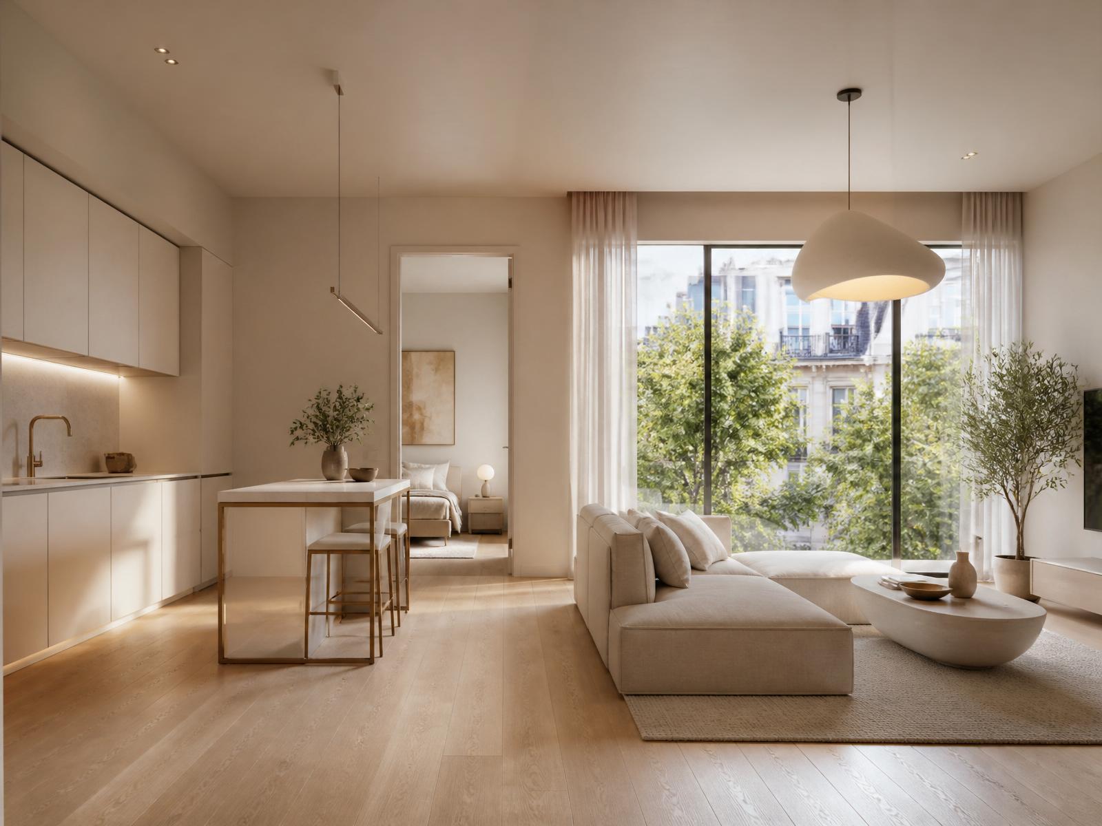 Interior study — bilocale (one-bedroom apartment)